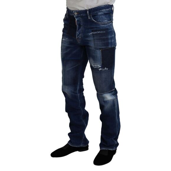 Dsquared² Blue Washed Patchwork Straight Fit Denim Men's Jeans (Pre-Owned) - Picture 2 of 4